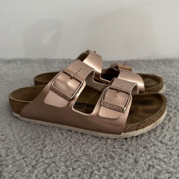 Birkenstock Sandals Girls Size EU 33 Rose Gold Arizona Double Strap Cork Footbed - Picture 5 of 6